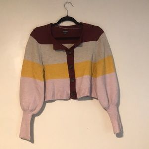 Button Up Striped Cardigan with Tapered Sleeves